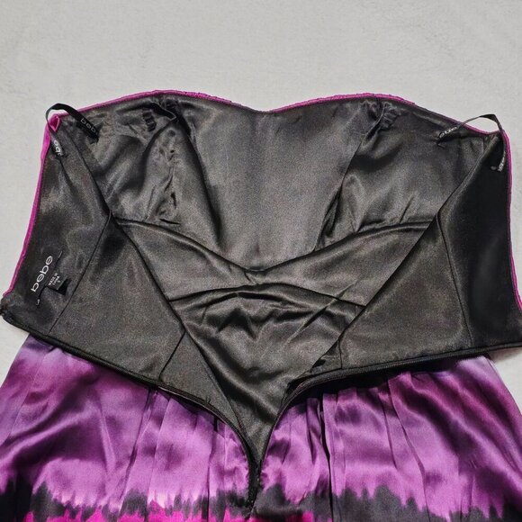 Bebe Silk Strapless Ombre Dress ✦ Pink Black Gradient Bubble Hem ✦ Sweetheart S - Picture 5 of 16